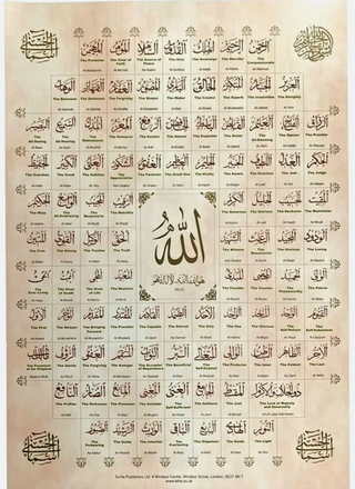 99 names of ALLAH with translation & transliteration in English Poster
